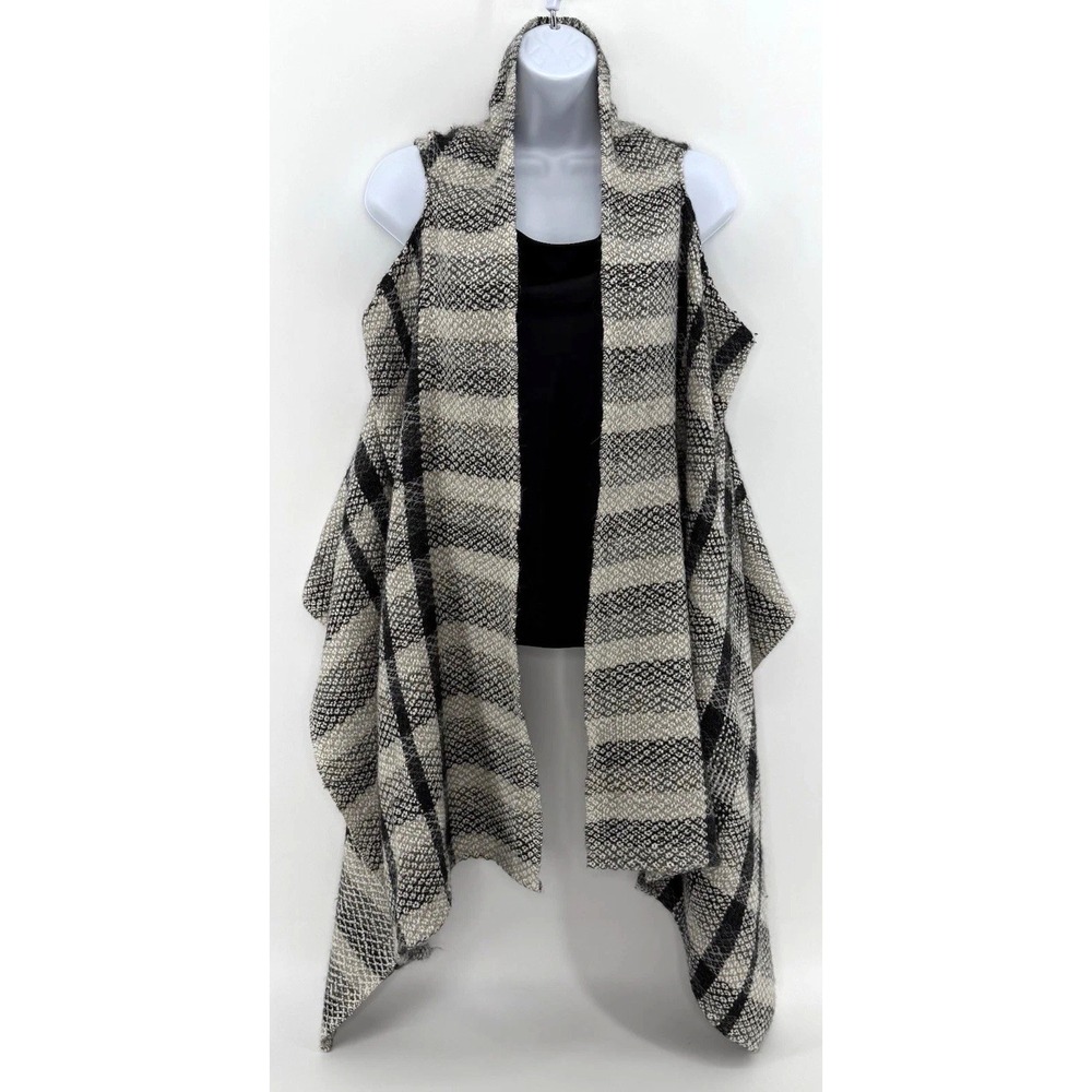 Eileen Fisher Cotton Alpaca Charcoal Plaid Vest Black White Size S/M Sleeveless